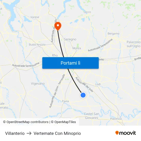 Villanterio to Vertemate Con Minoprio map