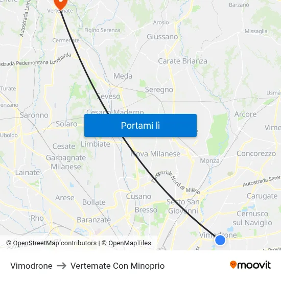 Vimodrone to Vertemate Con Minoprio map
