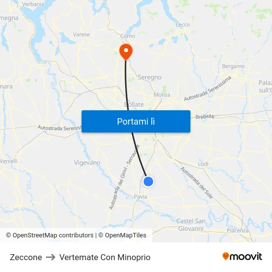 Zeccone to Vertemate Con Minoprio map