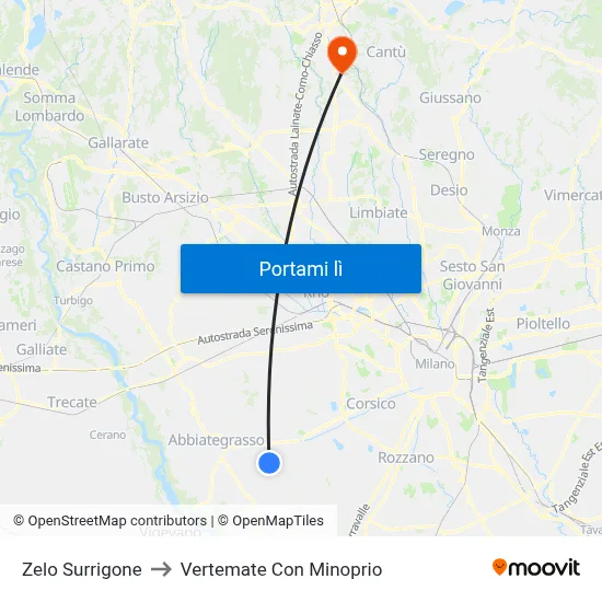 Zelo Surrigone to Vertemate Con Minoprio map