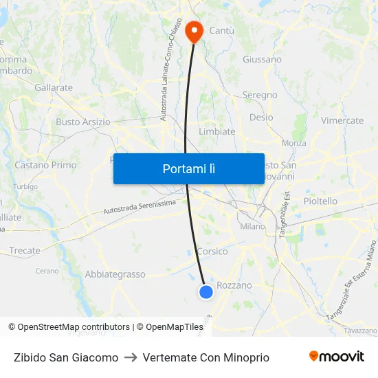 Zibido San Giacomo to Vertemate Con Minoprio map