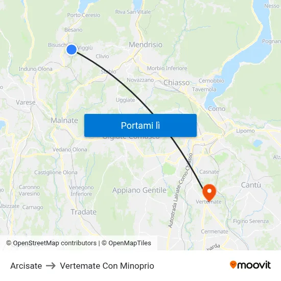 Arcisate to Vertemate Con Minoprio map