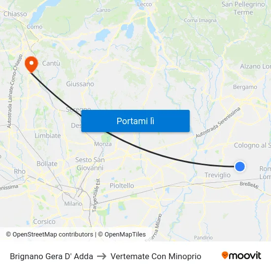 Brignano Gera D' Adda to Vertemate Con Minoprio map