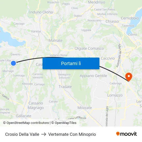 Crosio Della Valle to Vertemate Con Minoprio map