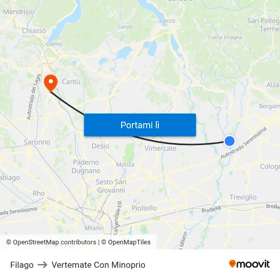 Filago to Vertemate Con Minoprio map