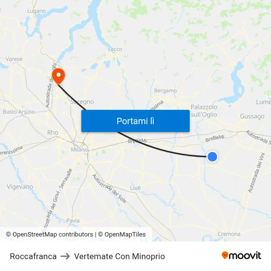 Roccafranca to Vertemate Con Minoprio map