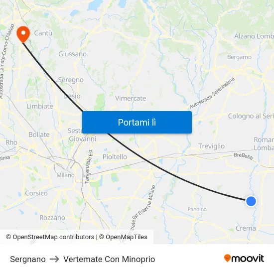 Sergnano to Vertemate Con Minoprio map