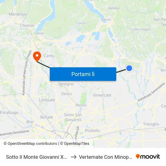 Sotto Il Monte Giovanni Xxiii to Vertemate Con Minoprio map