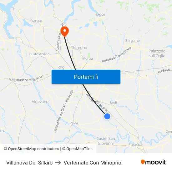 Villanova Del Sillaro to Vertemate Con Minoprio map