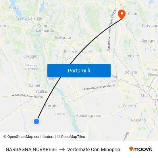 GARBAGNA NOVARESE to Vertemate Con Minoprio map