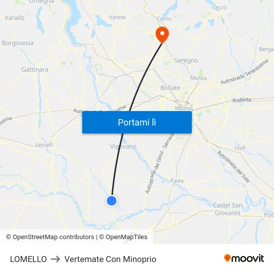 LOMELLO to Vertemate Con Minoprio map