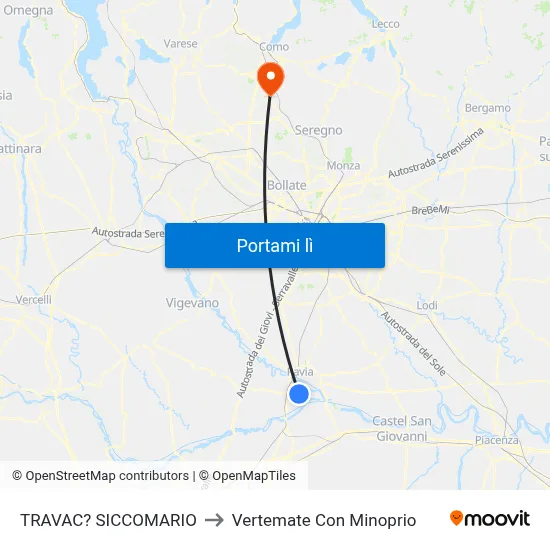 TRAVAC? SICCOMARIO to Vertemate Con Minoprio map