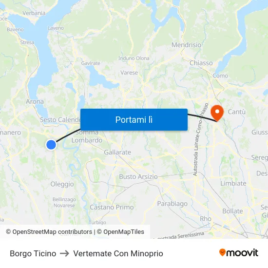 Borgo Ticino to Vertemate Con Minoprio map