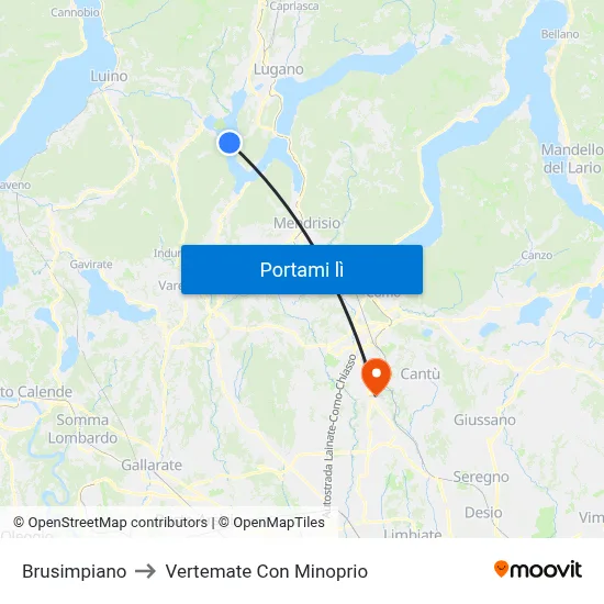 Brusimpiano to Vertemate Con Minoprio map