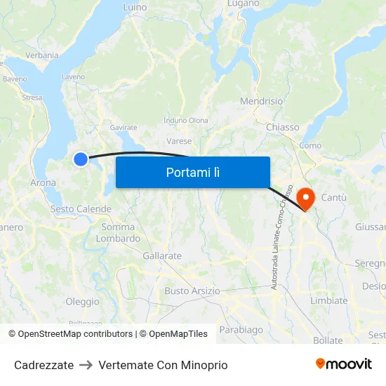 Cadrezzate to Vertemate Con Minoprio map