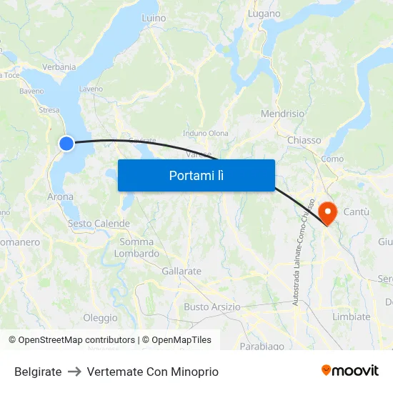 Belgirate to Vertemate Con Minoprio map