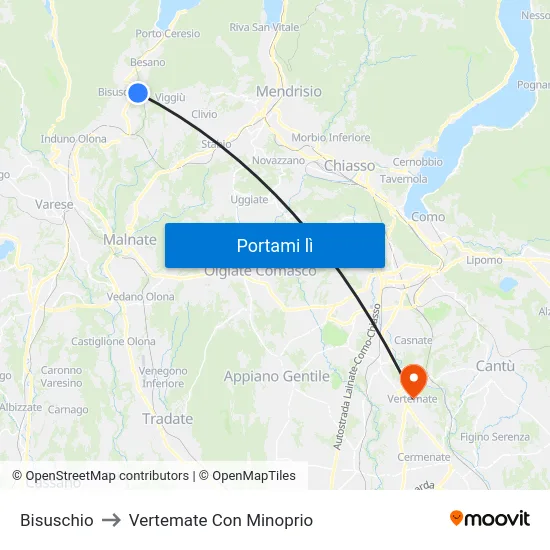 Bisuschio to Vertemate Con Minoprio map