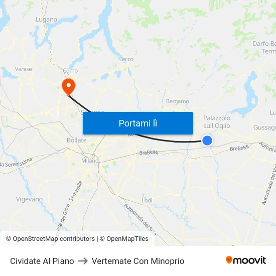 Cividate Al Piano to Vertemate Con Minoprio map