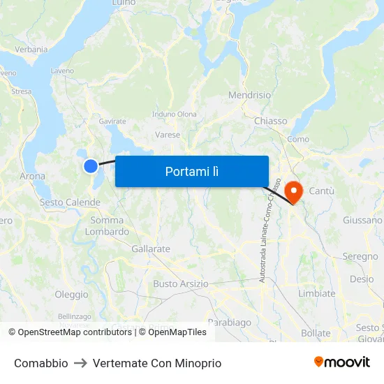 Comabbio to Vertemate Con Minoprio map