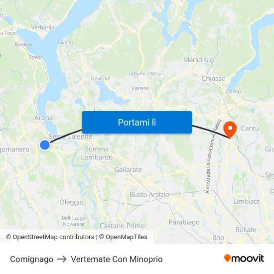 Comignago to Vertemate Con Minoprio map