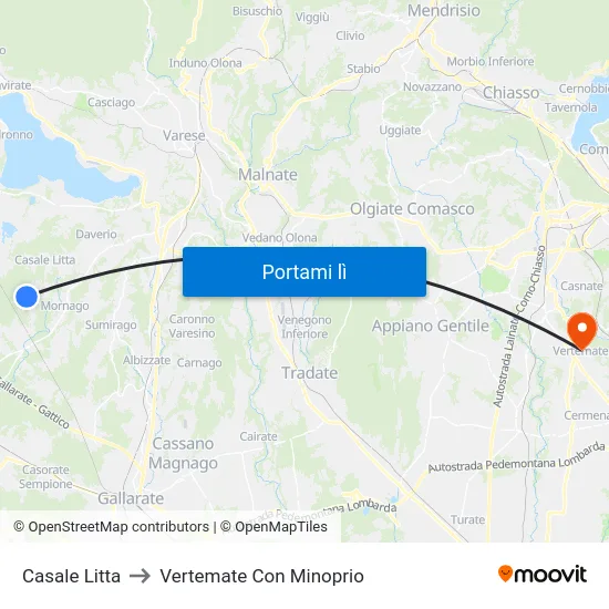 Casale Litta to Vertemate Con Minoprio map