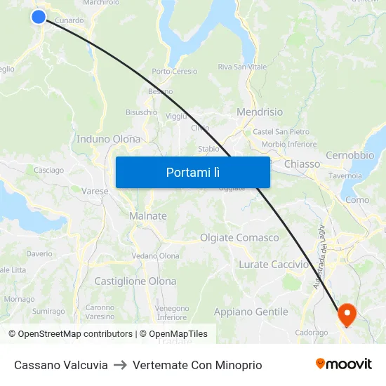 Cassano Valcuvia to Vertemate Con Minoprio map