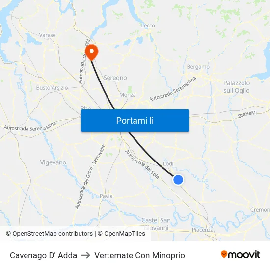Cavenago D' Adda to Vertemate Con Minoprio map