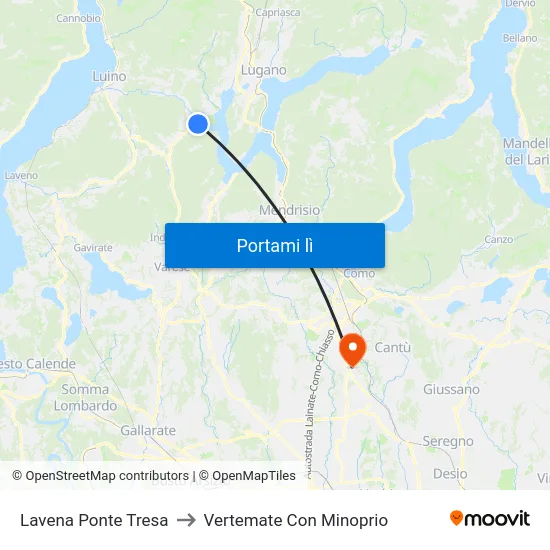 Lavena Ponte Tresa to Vertemate Con Minoprio map