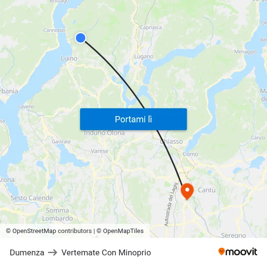 Dumenza to Vertemate Con Minoprio map
