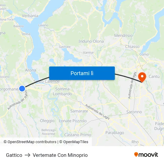 Gattico to Vertemate Con Minoprio map