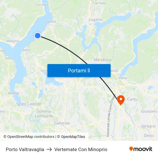 Porto Valtravaglia to Vertemate Con Minoprio map