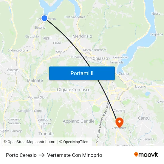 Porto Ceresio to Vertemate Con Minoprio map
