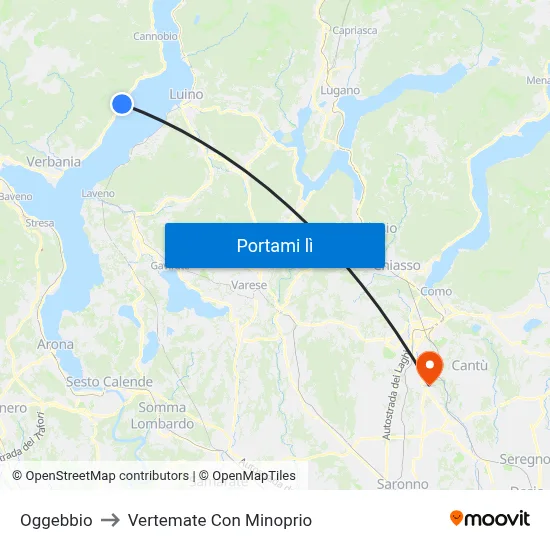 Oggebbio to Vertemate Con Minoprio map