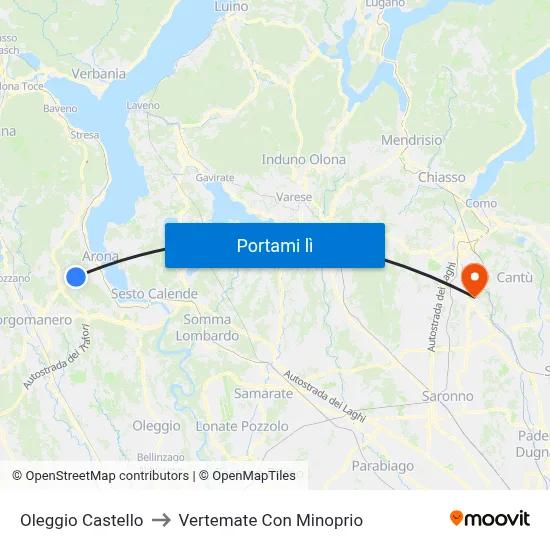 Oleggio Castello to Vertemate Con Minoprio map