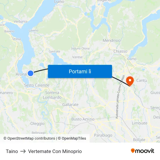 Taino to Vertemate Con Minoprio map