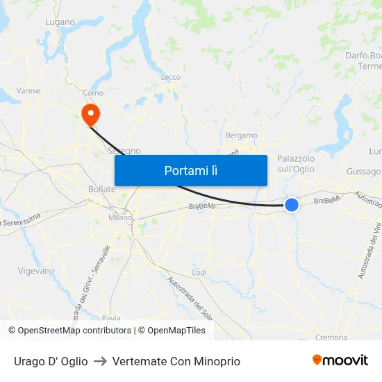 Urago D' Oglio to Vertemate Con Minoprio map