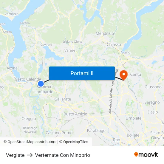Vergiate to Vertemate Con Minoprio map