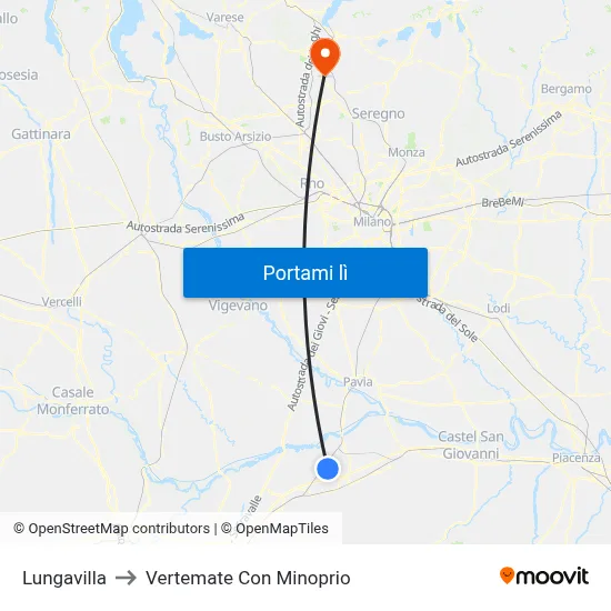 Lungavilla to Vertemate Con Minoprio map