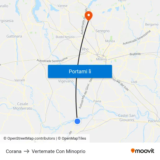 Corana to Vertemate Con Minoprio map
