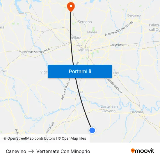 Canevino to Vertemate Con Minoprio map
