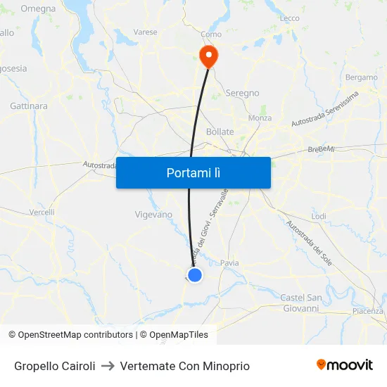 Gropello Cairoli to Vertemate Con Minoprio map
