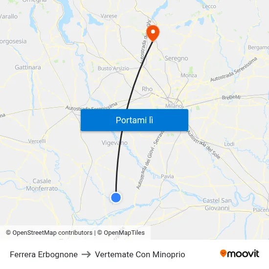 Ferrera Erbognone to Vertemate Con Minoprio map
