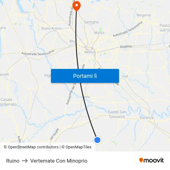 Ruino to Vertemate Con Minoprio map