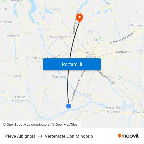 Pieve Albignola to Vertemate Con Minoprio map