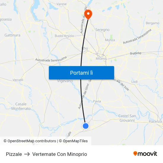 Pizzale to Vertemate Con Minoprio map