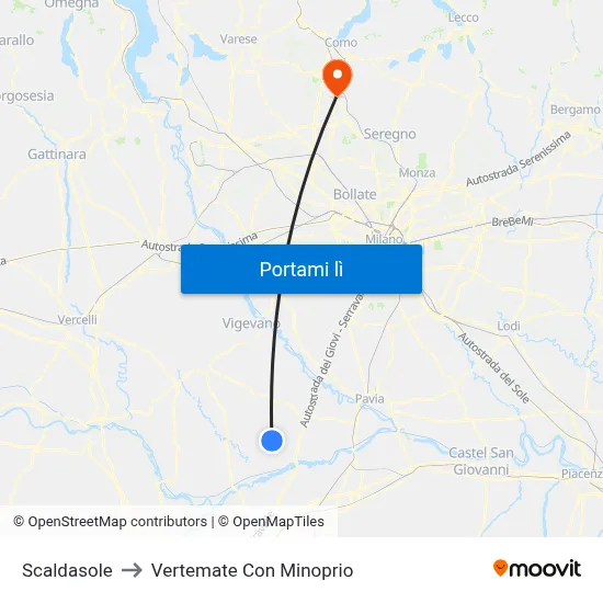 Scaldasole to Vertemate Con Minoprio map