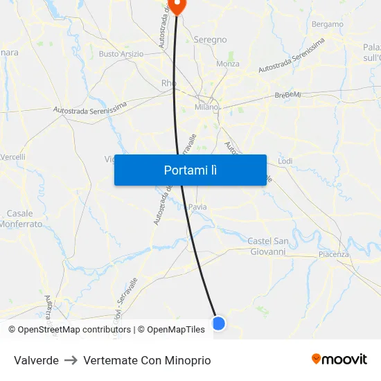 Valverde to Vertemate Con Minoprio map