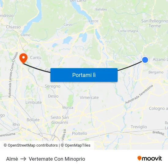 Almè to Vertemate Con Minoprio map