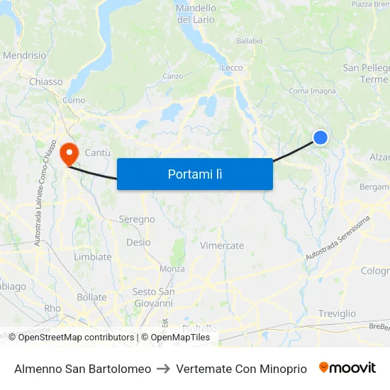 Almenno San Bartolomeo to Vertemate Con Minoprio map