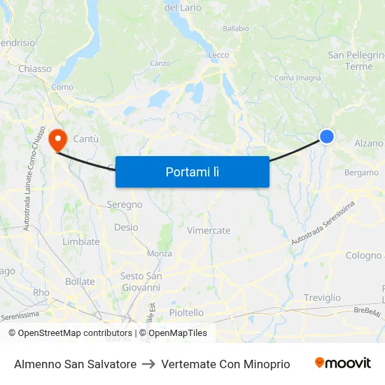 Almenno San Salvatore to Vertemate Con Minoprio map